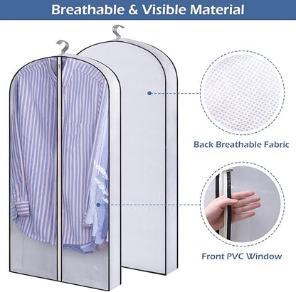 SLEEPING LAMB 40" Clear Garment Bags for Hanging Clothes Storage 4" Gusseted Suit Bags for Closet Storage Coat Cover for Shirts, Sweaters, Jackets (5 Packs)
