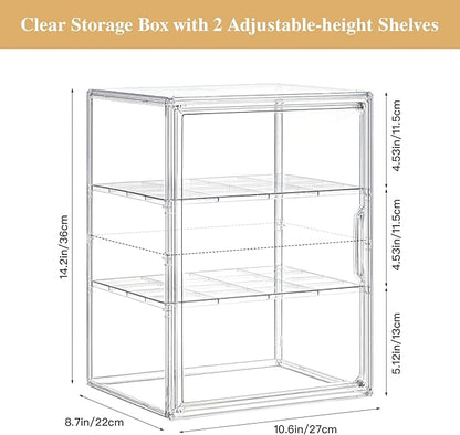 Large Clear Acrylic Display Case Compatible with Labubu POP MART Storage Bin for Collectibles with 2 Removable Shelves and Magnetic Door Display Organizer Box for Anime Figures, Dolls