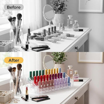 Acrylic Nail Polish Organizer Holder Rack 3 Layers, Clear Display Stand For Sunglasses,Essential Oils, Makeup Organizer, Holds Up to 36 Bottles