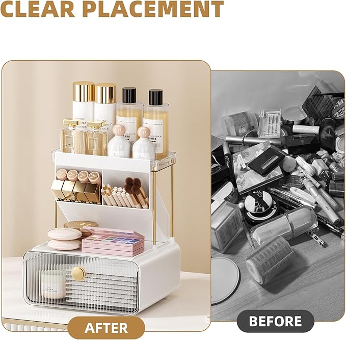 3-Tier Bathroom Makeup Organizers and Storage, Makeup Vanity Organizer, Bathroom Countertop Organizer, Dorm Room Essentials，Makeup Brush Holder, Desk, Perfume, Office, Jewelry and Skincare Organizers