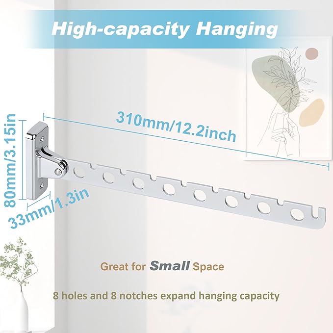 Alise Clothes Drying Rack Wall Mounted Coat Hanger,Folding Hanger Rack Clothes Hook Closet Storage Organizer,Swivel Space Saving Clothes Hanger Rack for Bedroom Bathroom Laundry,2 Pack,Polished Chrome