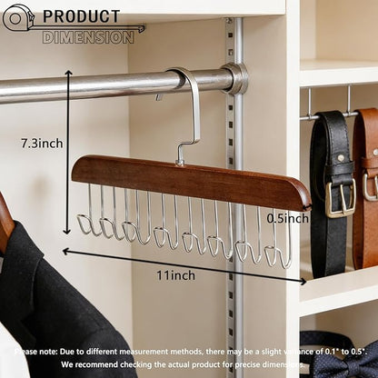 CTESNE【4 Pack】 Belt Hanger for Closet,Wooden Tie Rack Hangers for Men with 8 Hooks, Space Saving Tie Holder Organizer,Closet Storage for Belts,Ties,Bras,Scarves,Tank Tops