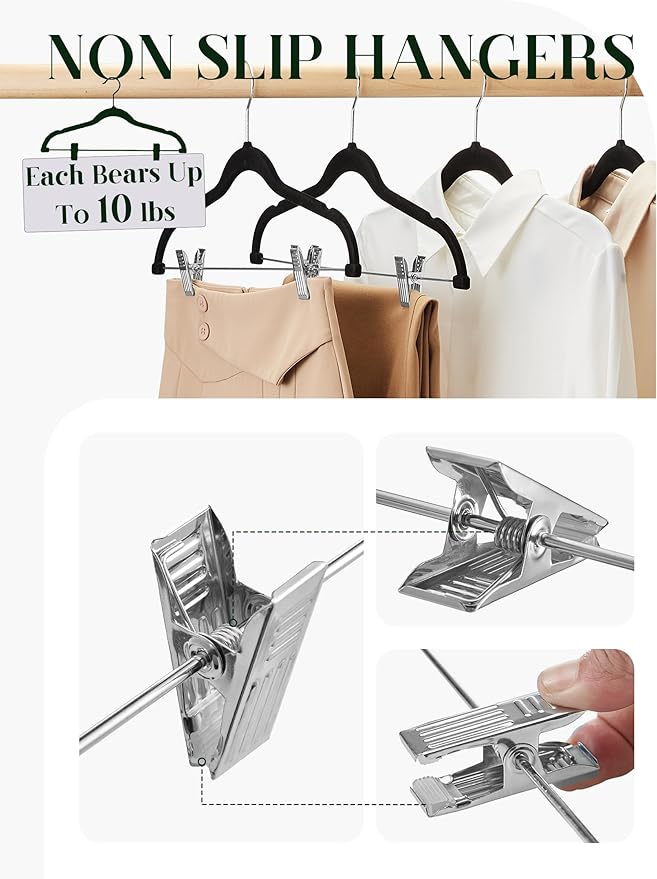 Cozymood Velvet Pant Hangers 36 Packs Ultra Thin Hangers with Clips Non Slip Velvet Skirt Hanger Space Saving Clothes Hanger with Clips for Pants, Skirts, Jeans, Shorts (Black)