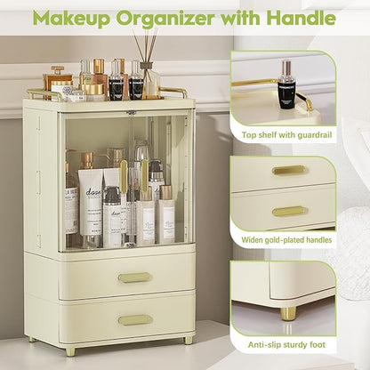 Webetop Make up Organizers for Vanity, 18.3" Skin Care Organizer Countertop with Drawers & Doors, Large Make up Storage Organizer, Pro Beauty Organizer Case for Dresser,Skin Care Caddy Holder Gift