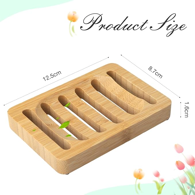 Natural Bamboo Soap Dish and Holder Elegant Design Self Draining Soap Tray for Shower Bar Soap Holder Perfect for Bathroom Sink and Kitchen
