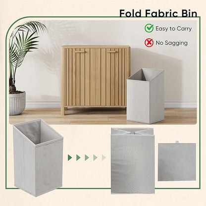 Double Tilt Out Laundry Hamper Cabinet, 11.8 Gallon Gradien Fluted Hidden Trash Cabinets with 2 Baskets for Bathroom Kitchen & Living Room, Freestanding Bathroom Storage Cabinet（Natural Oak）