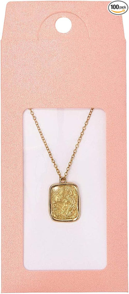 Stiesy 100 Pcs Pink Cardboard Paper Jewelry Box Presentation Box with Necklace & Earring Jewelry Display Cards Jewelry Packaging Boxes