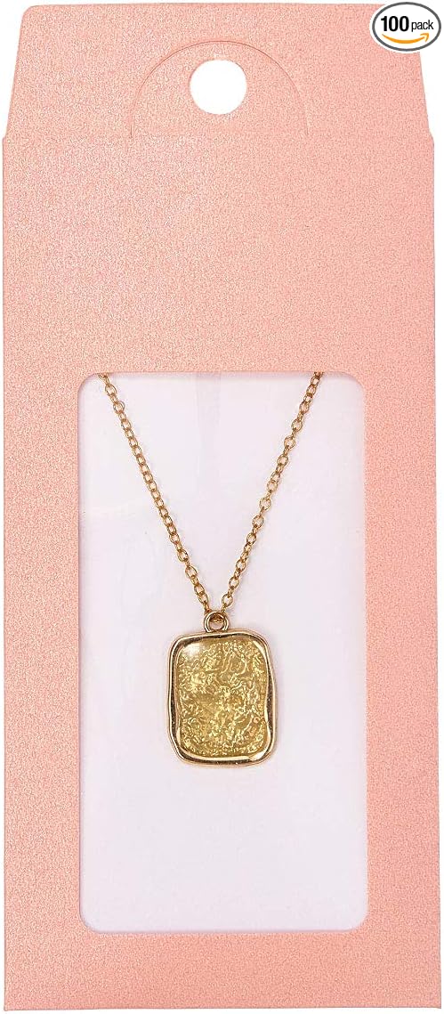 Stiesy 100 Pcs Pink Cardboard Paper Jewelry Box Presentation Box with Necklace & Earring Jewelry Display Cards Jewelry Packaging Boxes