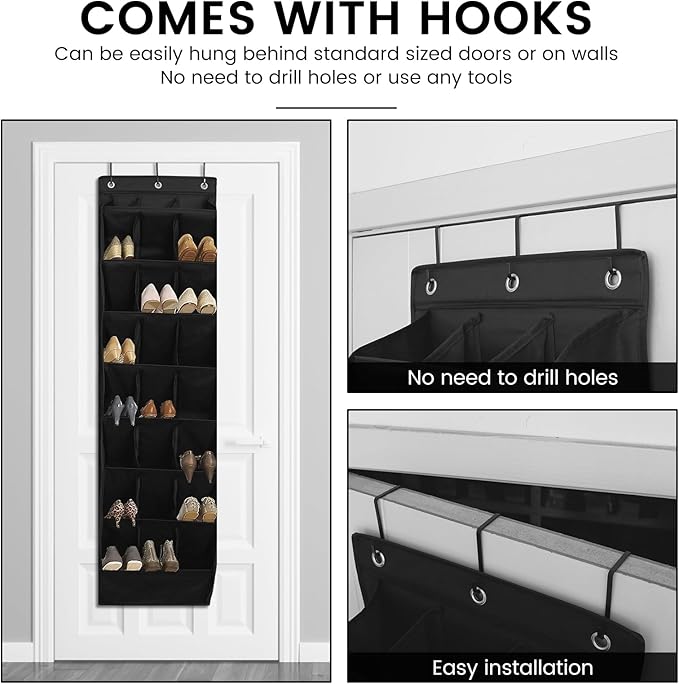 US Over the Door Shoe Organizer Oxford Cloth Over the Door Shoe Rack 24 Compartments Hanging Door Shoe Rack Foldable Hanging Shoe Organizer Over the Door Shoe Storage for Shoes Sneaker(black)