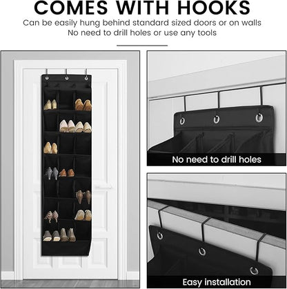 US Over the Door Shoe Organizer Oxford Cloth Over the Door Shoe Rack 24 Compartments Hanging Door Shoe Rack Foldable Hanging Shoe Organizer Over the Door Shoe Storage for Shoes Sneaker(black)