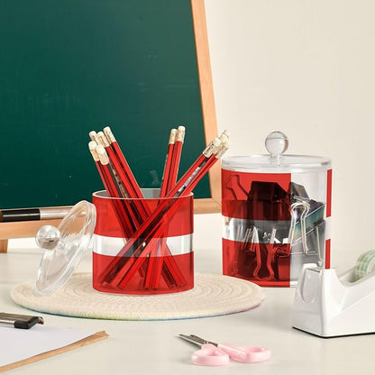 DOMIKING Danish Flag 2 Pack Bathroom Canisters Cotton Swab Holder Dispenser Plastic Cotton Ball Jar Acrylic Storage Containers for Cotton Ball Floss Picks Hair Clips