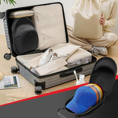 Hard Hat Case for Baseball Caps,Hat Carrier Travel Case with One Black Baseball Cap and Adjustable Shoulder Strap,Hat Organizer Holder Bag for 6 Baseball Caps for Women and Men,Black