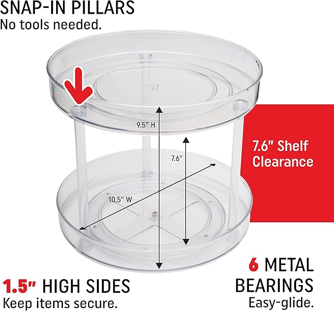 Dial Industries Lazy Susan Turntable Organizer for Pantry, Cabinet, Countertop, 2 Tier, 10.5 Inch
