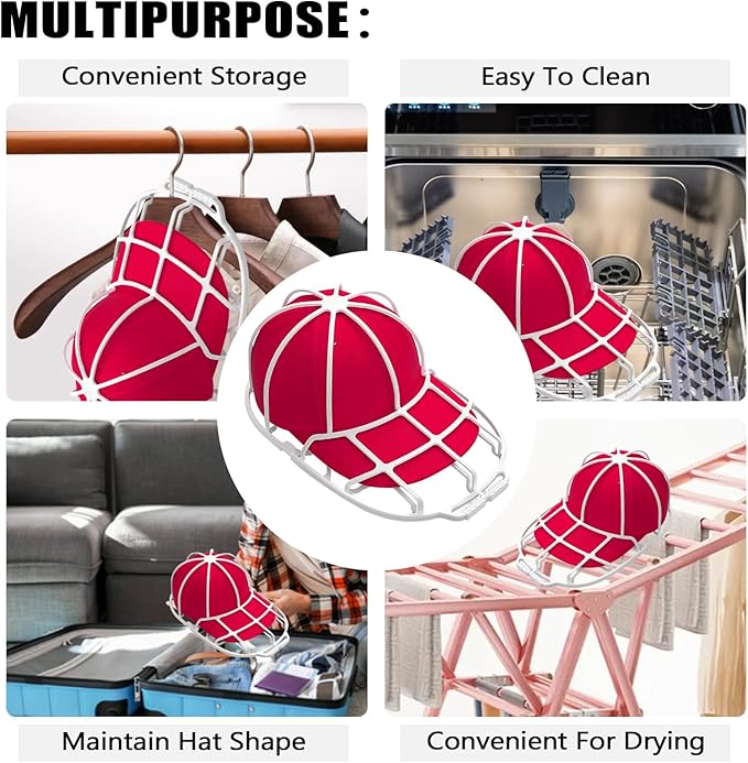 INVODA Hat Washer Cage Hat Washer for Washing Machine Hat Cleaner for Baseball Cap Dishwasher Hat Rack Protector Organizer for Flat & Curved (White)