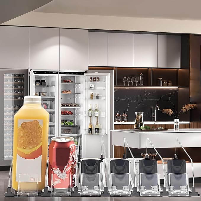 Drink Organizer for Fridge, 18.9x15.0x3.1in Soda Can Dispenser for Refrigerator, 6 Rows Adjustable Automatic Pusher Glide Drink Dispenser for Beer Beverages (Black)