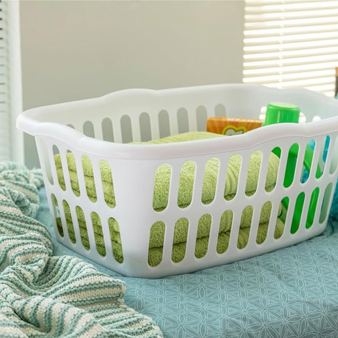Sterilite 24-Pack Rectangular Laundry Basket, Plastic Clothes Hamper, 1.5 Bushel, White - Dirty Clothing Storage Organizer with Handles for Bedroom, Bathroom, and Closet