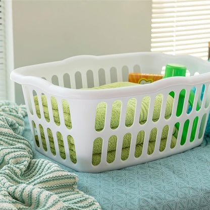Sterilite 24-Pack Rectangular Laundry Basket, Plastic Clothes Hamper, 1.5 Bushel, White - Dirty Clothing Storage Organizer with Handles for Bedroom, Bathroom, and Closet