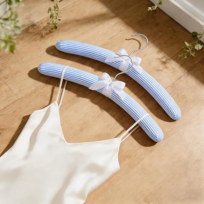 TOPIA HANGER Padded Hangers for Women Clothing, 10-Pack Thick Foam Padded Clothes Hangers No Shoulder Bump for Sweaters, Coat, Blouses, Dresses (Blue/White), CT18BW10