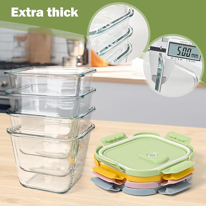 Glass Soup Containers with Lids 32oz - Borosilicate Glass Storage Containers 4 Cup, Freezer to Microwave Safe, Airtight Leak Proof, Square Soup Meal Prep Containers for Lunch Travel- 4 Pack