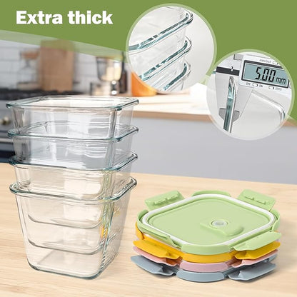 Glass Soup Containers with Lids 32oz - Borosilicate Glass Storage Containers 4 Cup, Freezer to Microwave Safe, Airtight Leak Proof, Square Soup Meal Prep Containers for Lunch Travel- 4 Pack