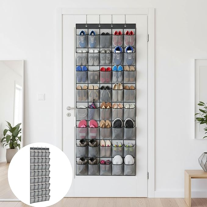 Over the Door Shoe Organizer for Bedroom Door with Multiple Pockets - Hanging Shoe Storage Bag Caddy