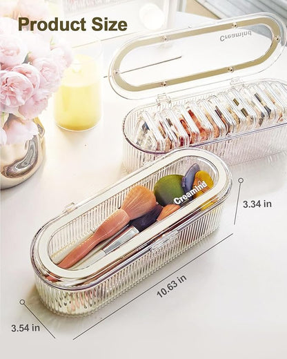 Makeup Brush Holder Organizer, Cosmetic Storage Case with Lid, Clear Acrylic Waterproof Dustproof Organizer for Makeup Sponges, Vanity, Bathroom & Desktop (1 Pack)