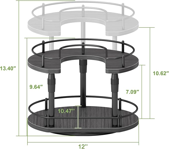 Across-Star Lazy-Susan-Spice-Rack -Organizer For Cabinet With Adjustable Height, 12 inch Rotating Seasoning Holder Spice Organization For Pantry, 2-Tier Kitchen Counter Shelf Countertop Organizer
