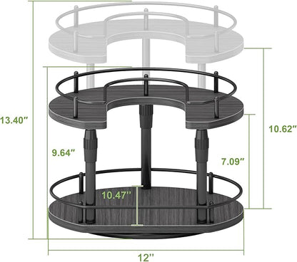 Across-Star Lazy-Susan-Spice-Rack -Organizer For Cabinet With Adjustable Height, 12 inch Rotating Seasoning Holder Spice Organization For Pantry, 2-Tier Kitchen Counter Shelf Countertop Organizer