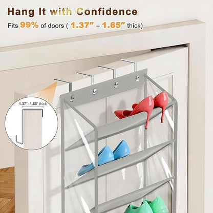 MISSLO 36 Pairs Clear Over the Door Shoe Organizer Closet Hanging Shoe Rack for Door with Large Deep Pockets Shoes Hanger Holder for Sneakers, Boots, Heels Storage (Grey)