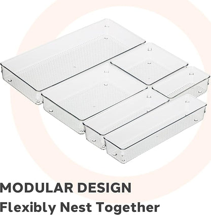 Oggi Clear Drawer Organizer - 6" X 6"- Ideal for Organizing Kitchen Drawers, Office, Desk, Silverware, Kitchen Utensils, Cosmetics and Bathrooms (Pack of 2)