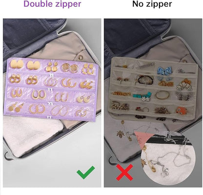 FOREGOER Hanging Jewelry Organizer with 88 Zippered Pockets, Dustproof Foldable for Travel, Accessories Organizer for Holding Jewelries Earring Organizers and Storage (Purple)