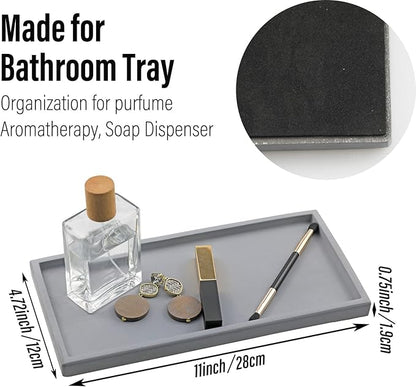 FREELOVE Concrete Countertop and Vanity Tray – Small Soap Dispenser Bottles Makeup Organizer Perfume Candle Key Trinket Ring Holder for Bathroom Toilet Tank Kitchen Sink, Grey, Rectangle 5.3''X11''