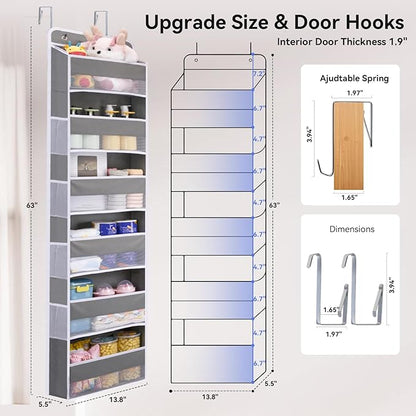 WishJazz Over The Door Organizer 6 Large Pockets, 50 lbs Heavy Duty Hanging Organizer Storage, Behind Door Closet Organizer and Storage for Nursery, Bedroom, Bathroom, Toys Cosmetics Sundries Grey