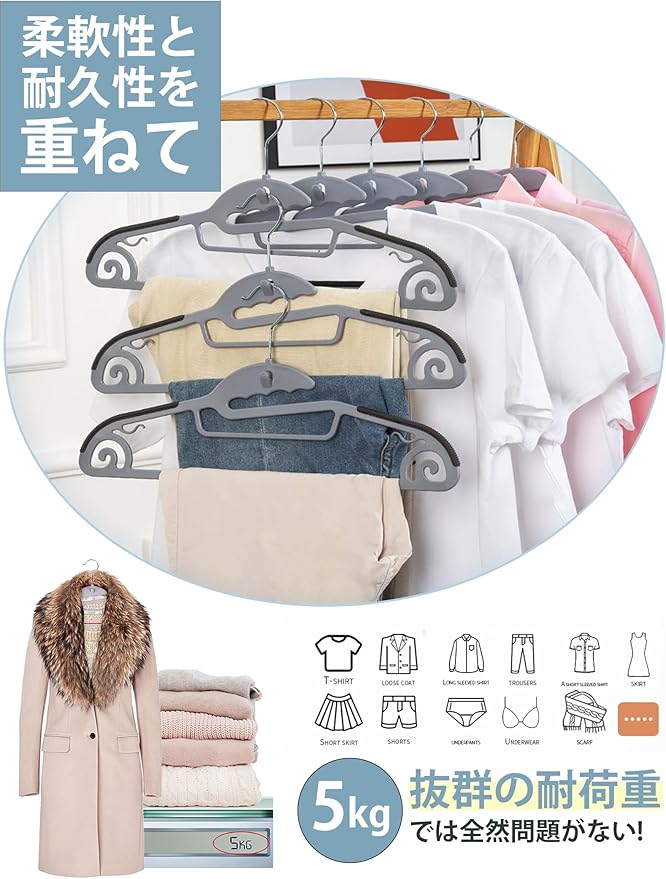 AYO Hangers, Non-Slip, Clothes Hangers, 20 Pieces, Ultra Thin, Multi-Functional Storage, No Stretch Collar, Space Saving, 360 Degree Swivel Hook, Bendable, Load Capacity, Wet and Dry Use, Navy