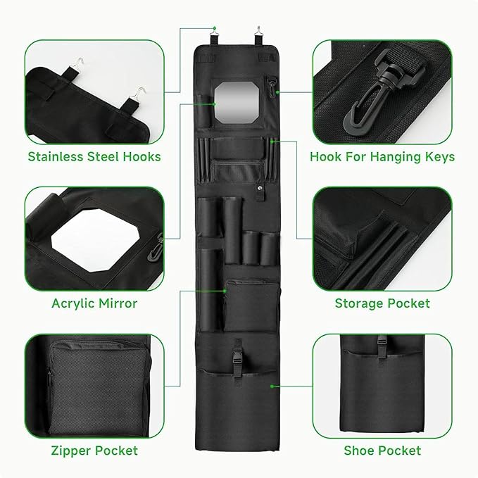 Organizer, Closet Hanging Bag, Lightweight,with Acrylic Soft Mirror Multi Pockets for Garage Office