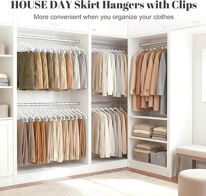 HOUSE DAY Velvet Skirt Hangers 24 Pack, White Velvet Hanger with Adjustable Clips, Space Saving Slim Pant Hangers, Heavy Duty Non Slip Clip Hanger for Pants, Skirts, Shorts