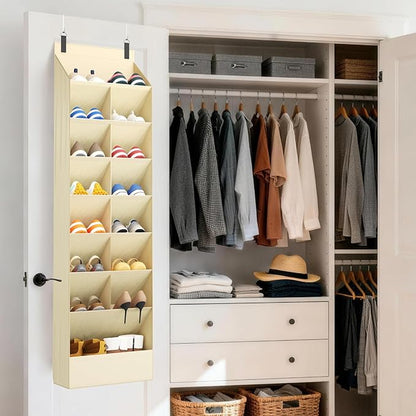 Lifewit 8 Tier Over the Door Shoe Organizer with 15 Large Deep Pockets, Fabric Hanging Shoes Shelf for Closet, Dorm Storage, Fit Up to 16 Pair Shoe Rack Holder for Sneakers, Boots, Beige