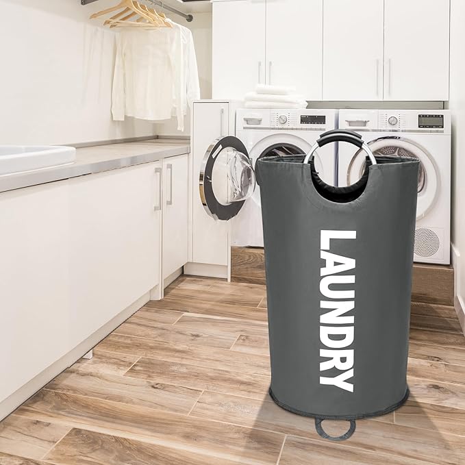 Maxsilan 125L X-Large Laundry Basket, Freestanding Tall Clothes Hamper, Collapsible Laundry Bag, Dark Grey