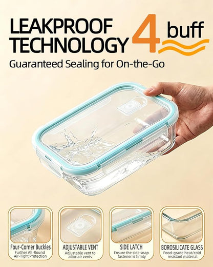 8 Pack Glass Meal Prep Containers with Lids, Glass Food Storage Containers with Airtight Vent Hole Lids, Lunch Containers Sets with lids Glass, Microwave Oven Freezer Dishwasher Safe