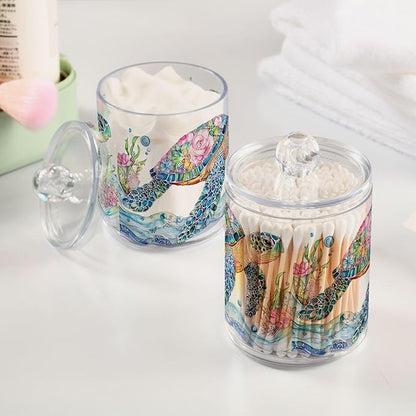 4 Pack Qtip Holder Dispenser Mtazmzmxnjy3z0vob2lkb1cyt1cx(1) Cotton Ball Swab Round Pads Floss Clear Bathroom Storage Containers Plastic Apothecary Jars with Lids