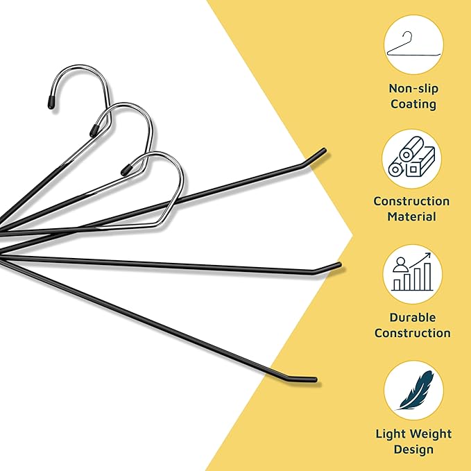 Lifemaster Metal Pants Hanger Set - 50 Pieces Elegant Non-Slip Closet Space Saving Hanger Set for Pants, Trouser, Blankets, and Jeans with Rubber Coating and Open Ended Sleek Design - Black
