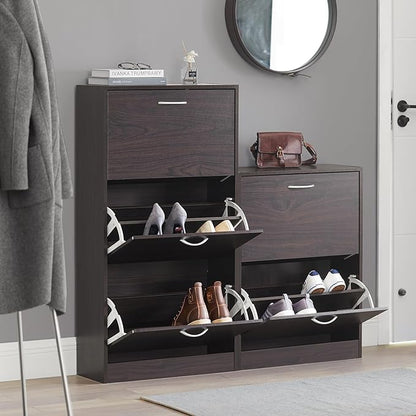Haotian Shoe Cabinet for Entryway, Tall Freestanding Shoe Rack with 3 Flip-Drawers, Hidden Storage Shoe Organiazer Entrance Hallyway, Brown, FSR110-BR
