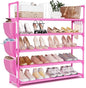 VILICK Shoe Rack for Closet Shoe Organizer Space Saver Storage for 20-25 Pair Shoe Shelf with Hook and Side Pocket Free Standing 5 Tier Shoe Rack Organizer for Entryway,Small Spaces, Pink