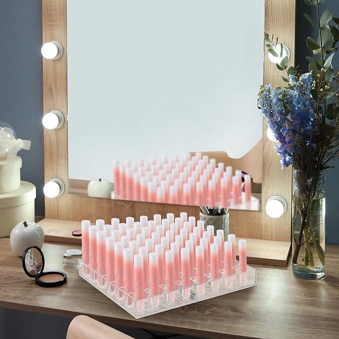 Mumufy Lipstick Holder Clear Acrylic Organizer Makeup Lip Gloss Organizer Plastic Cosmetic Display Case for Lipstick Brushes Bottles Perfume Essential Drawer Vanity Bathroom (56 Slot)