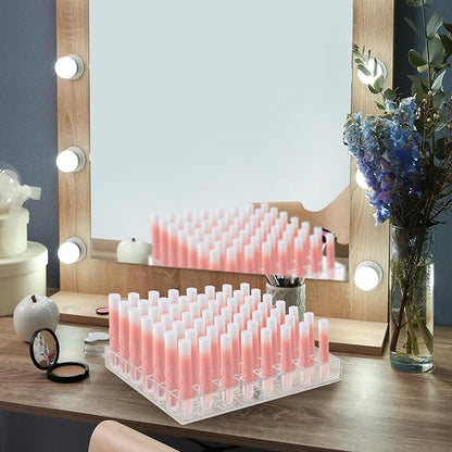 Mumufy Lipstick Holder Clear Acrylic Organizer Makeup Lip Gloss Organizer Plastic Cosmetic Display Case for Lipstick Brushes Bottles Perfume Essential Drawer Vanity Bathroom (56 Slot)