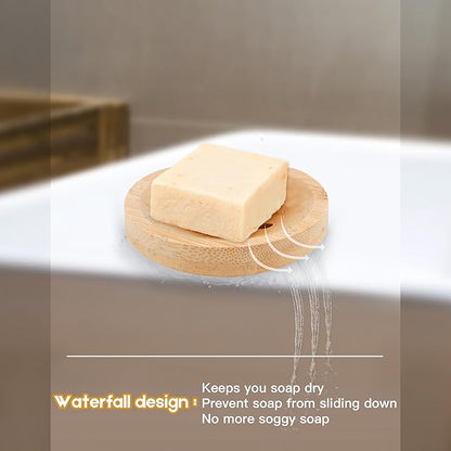 Bamboo Soap Dish for Bar Soap in Shower 4PCS, Wooden Round Holders Self-Draining Tray for Shampoo Conditioner Bars Holder, Travel Soap Saver Case for Bathroom, Kitchen Sink, Bath Tub, Razor Sponges