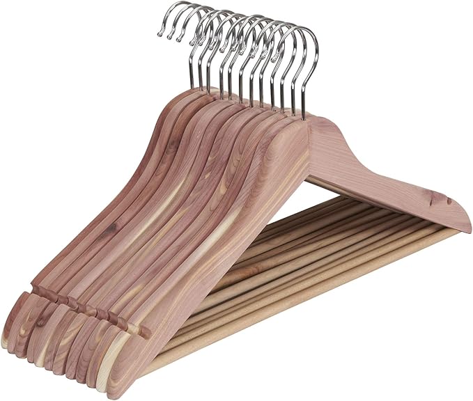 Household Essentials Solid Red Cedar Wood Hangers 12 Pack with Swivel Hook