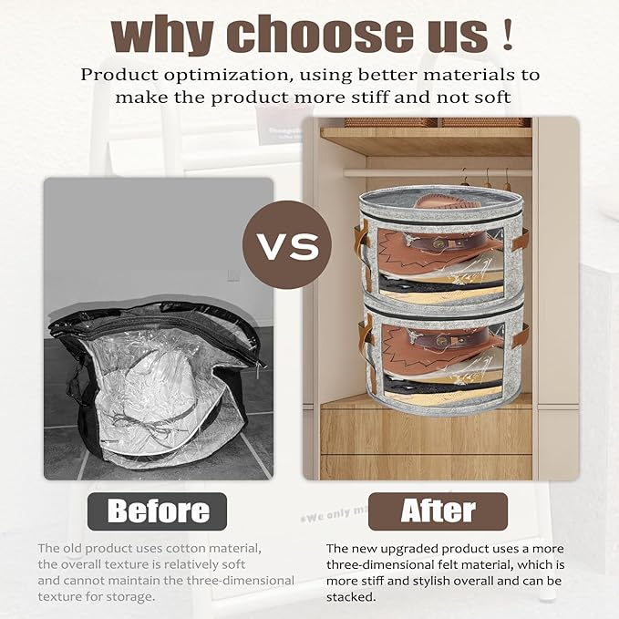 STARGAZ Oversized Clear Hat Storage Bag, Hat boxes for women storage, Cowboy hat storage, Hat accessories, hat organizer for closet, hat travel case with Handle, Holds Up to 10 Hats(Light Gray 2 Pack)
