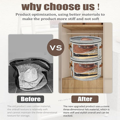 STARGAZ Oversized Clear Hat Storage Bag, Hat boxes for women storage, Cowboy hat storage, Hat accessories, hat organizer for closet, hat travel case with Handle, Holds Up to 10 Hats(Light Gray 2 Pack)