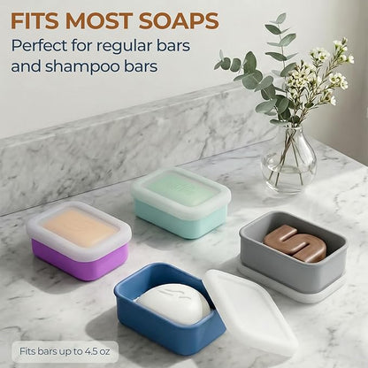 AIMAIAIMAI Enhanced Leak Proof Travel Soap Container, Compact Silicone Travel Soap Holder with Drainage Pad, Great for Camping, Gym and Business Trip (Purple)